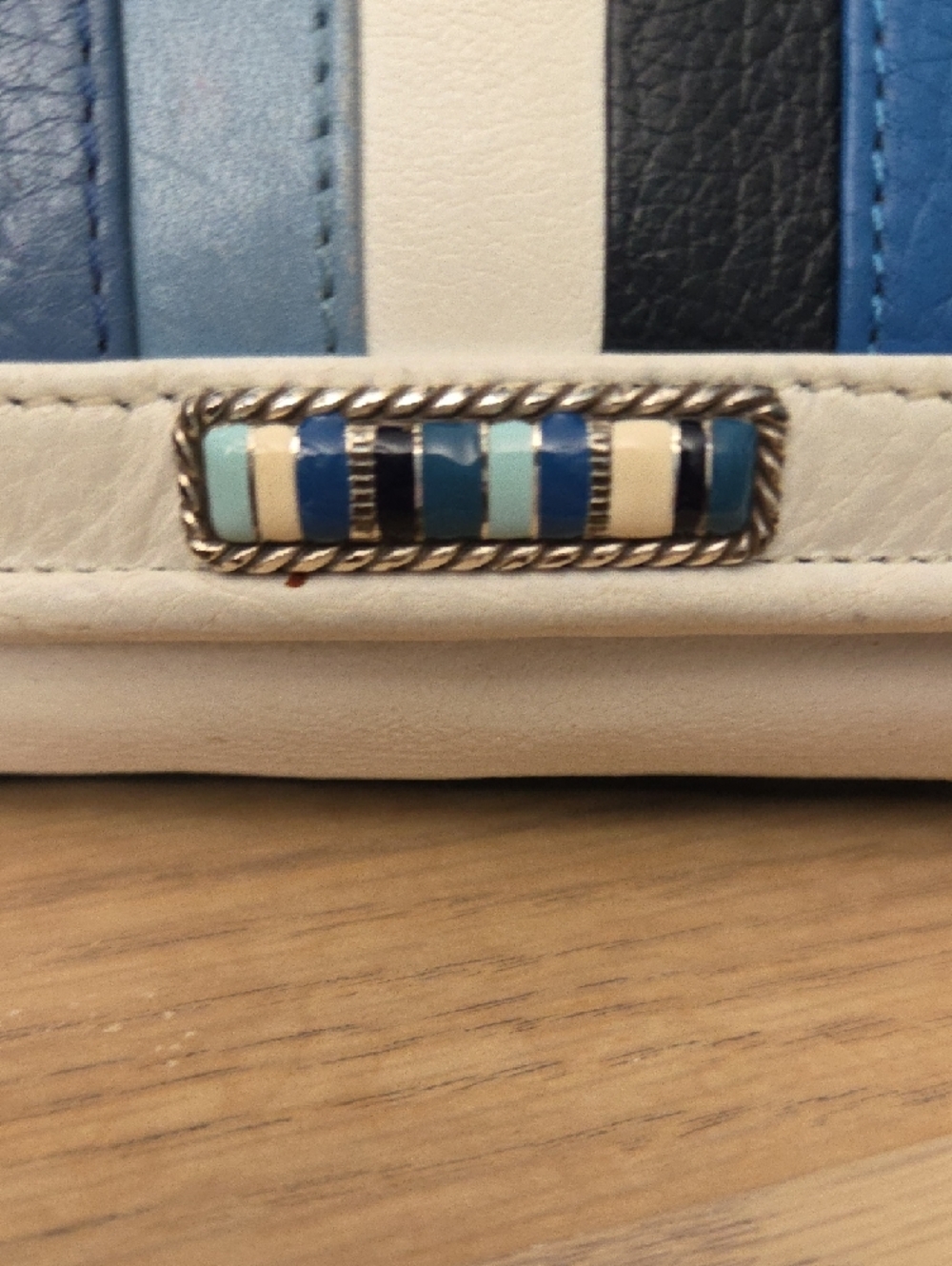 Rare VintageBrighton Barbados Double Flap Trifold Blue & White Leather Wallet - Picture 10 of 14